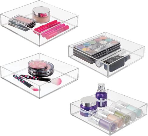 iDesign Plastic Makeup Drawer Organizer Tray - Vanity Organizer or Desk Drawer Organizer - Set of 2 - Clear in Kuwait