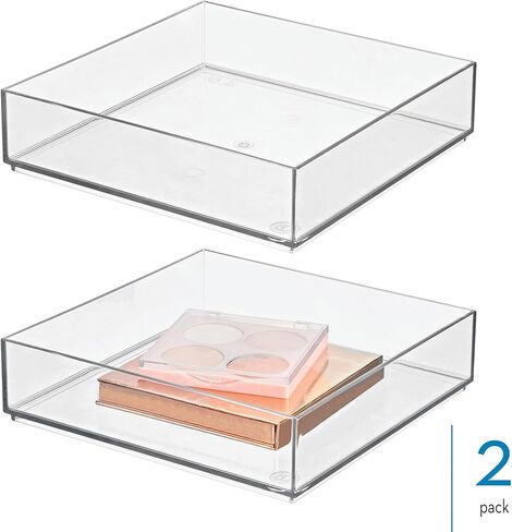 iDesign Plastic Makeup Drawer Organizer Tray - Vanity Organizer or Desk Drawer Organizer - Set of 2 - Clear in Kuwait