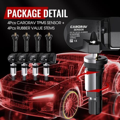 4 قطع مستشعر نظام مراقبة ضغط الإطارات TPMS مبرمج مسبقًا متوافق مع Ford Lincoln, F150, F250, F350, F550, Fusion, Mustang, MKC, MKX, MKZ, OE#FR3Z1A189B, F2GZ1A189B, 433MHz in Kuwait