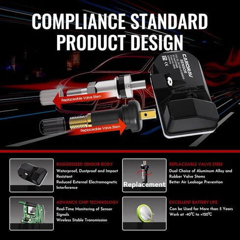 4 قطع مستشعر نظام مراقبة ضغط الإطارات TPMS مبرمج مسبقًا متوافق مع Ford Lincoln, F150, F250, F350, F550, Fusion, Mustang, MKC, MKX, MKZ, OE#FR3Z1A189B, F2GZ1A189B, 433MHz in Kuwait
