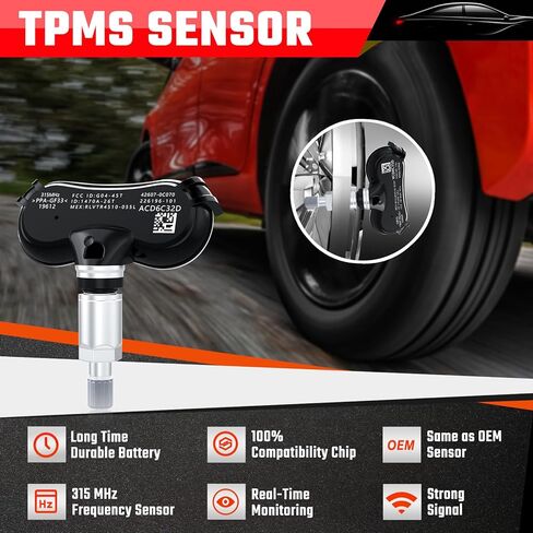 مستشعر TPMS 315 ميجا هرتز 4 حزم، مستشعر نظام مراقبة ضغط الإطارات المبرمج مسبقًا مناسب لسيارة Toyota Sequoia 2006-2017 لـ Sienna 2006-2020 لـ Tundra 2006-2017، استبدل 426070C070، 4260708010 in Kuwait