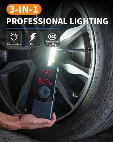 Tire Inflator Portable Air Compressor, Air Pump for Car with LED Light & Digital Pressure Gauge, 150 PSI, Auto Shut-Off, Rechargeable Cordless for Cars, Motorcycle, Bikes, Balls in Saudi Arabia