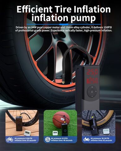 Tire Inflator Portable Air Compressor, Air Pump for Car with LED Light & Digital Pressure Gauge, 150 PSI, Auto Shut-Off, Rechargeable Cordless for Cars, Motorcycle, Bikes, Balls in Saudi Arabia