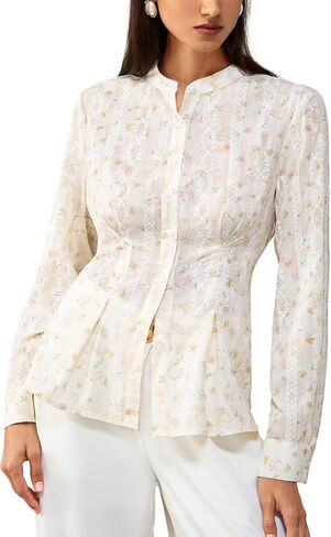 Women Blouse Lace Button V-Neck Shirt,Long Puff Sleeve Tie-Waist Cute Top in Saudi Arabia