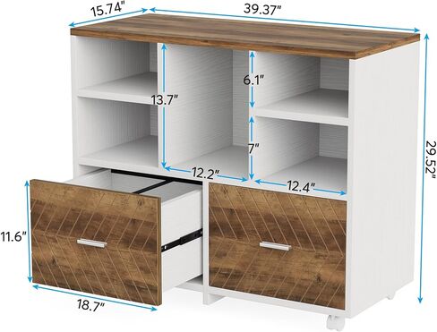 Tribesigns 2-Drawer Wood File Cabinet, Mobile Lateral Filing Cabinet for Hanging Letter Size Files, Printer Stand with Open Storage Shelves for Home Office (Oak Karo & White) in Kuwait