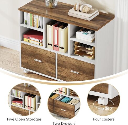 Tribesigns 2-Drawer Wood File Cabinet, Mobile Lateral Filing Cabinet for Hanging Letter Size Files, Printer Stand with Open Storage Shelves for Home Office (Oak Karo & White) in Kuwait