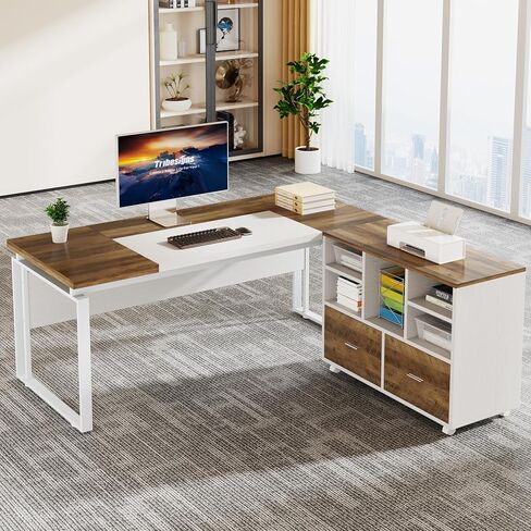 Tribesigns 2-Drawer Wood File Cabinet, Mobile Lateral Filing Cabinet for Hanging Letter Size Files, Printer Stand with Open Storage Shelves for Home Office (Oak Karo & White) in Kuwait