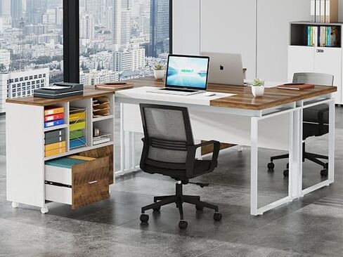 Tribesigns 2-Drawer Wood File Cabinet, Mobile Lateral Filing Cabinet for Hanging Letter Size Files, Printer Stand with Open Storage Shelves for Home Office (Oak Karo & White) in Kuwait