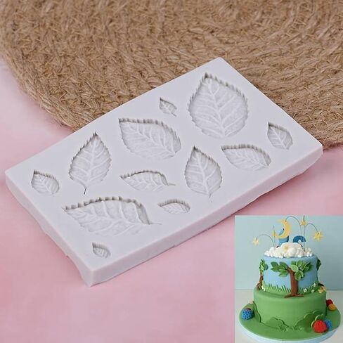 Leaf Silicone Mold 2 Pcs, Rose Flower Leaves Fondant Mold for Chocolate Cake Decoration Candy Cupcake Topper Cake Polymer Clay Crafts in Saudi Arabia