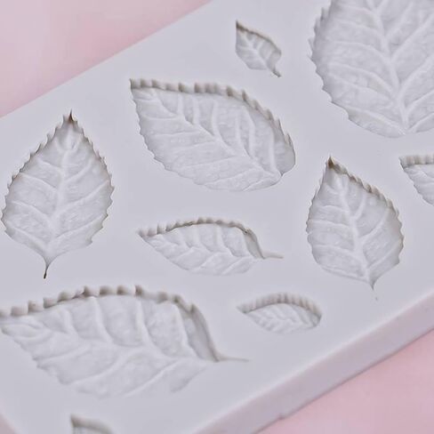 Leaf Silicone Mold 2 Pcs, Rose Flower Leaves Fondant Mold for Chocolate Cake Decoration Candy Cupcake Topper Cake Polymer Clay Crafts in Saudi Arabia