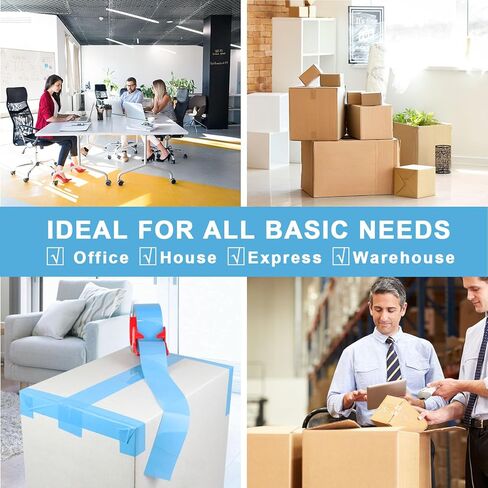 شريط تعبئة ملون عالي التحمل من BOMEI PACK، 3 لفات مع موزع قابل لإعادة الملء، شريط تغليف أزرق 1.88 بوصة × 60 ياردة، شريط شحن صناديق من الدرجة الصناعية للحركة والبريد والتخزين in Kuwait
