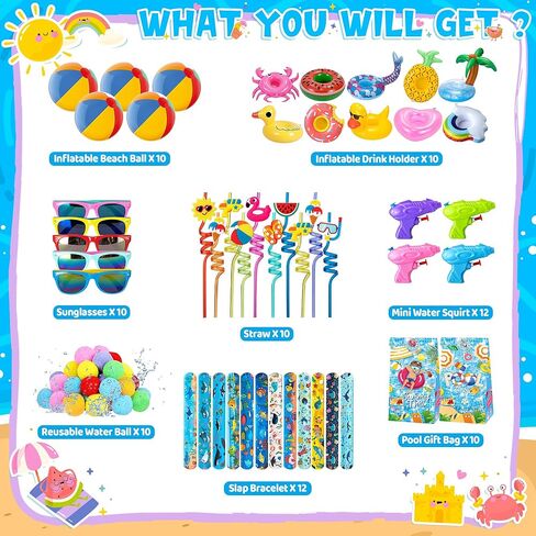 DMIGHT Pool Party Favors, 85 PCS Beach Party Favors Party Bag Stuffers for Kids, and More for summer party favors, luau party favors, Birthday Party Supplies in Kuwait