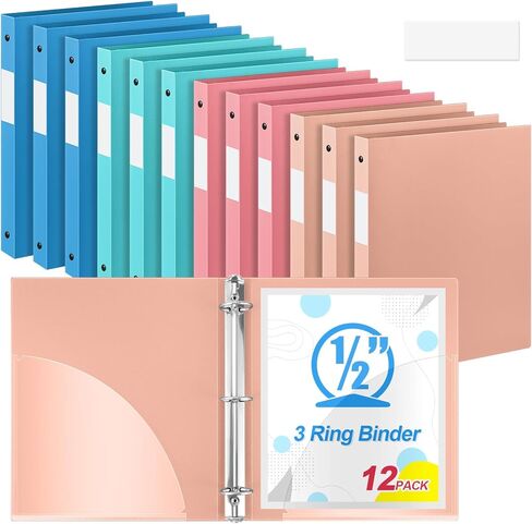 Henoyso 0.5 Inch 12 Pack 3 Ring Colored Binders Soft Flexible, 8.5'' x 11'' Plastic Floppy Binders Bendable with 2 Pockets, Colorful Binder Bulk for School Office Business Home (Modern Color) in Kuwait