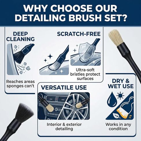 5 PCS Car Detailing Brush Set, Ultra-Soft Boar Hair Brushes for Interior & Exterior Cleaning, Multi-Use Duster for Air Vents, Wheels & Leather, Professional Car Wash Supplies in Saudi Arabia