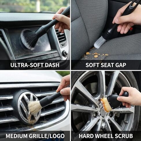 5 PCS Car Detailing Brush Set, Ultra-Soft Boar Hair Brushes for Interior & Exterior Cleaning, Multi-Use Duster for Air Vents, Wheels & Leather, Professional Car Wash Supplies in Saudi Arabia