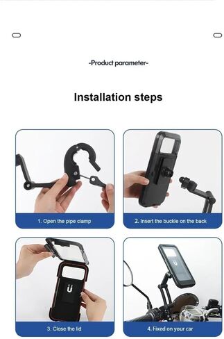 Universal Motorcycle Bike Phone Holder Waterproof Bicycle GPS Phone Stand 360 Swivel Adjustable Motorcycle Cellphone Mount (Black) in Kuwait