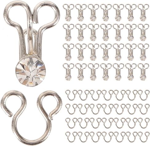 VILLCASE 20 Pairs Sewing Hooks and Eyes Closure for Bra and Clothing, Bra Hooks Replacement Metal Rhinestone Hook and Eye Fasteners for Bra Clothing Trousers Skirt DIY Craft in Kuwait