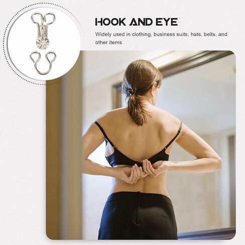 VILLCASE 20 Pairs Sewing Hooks and Eyes Closure for Bra and Clothing, Bra Hooks Replacement Metal Rhinestone Hook and Eye Fasteners for Bra Clothing Trousers Skirt DIY Craft in Kuwait