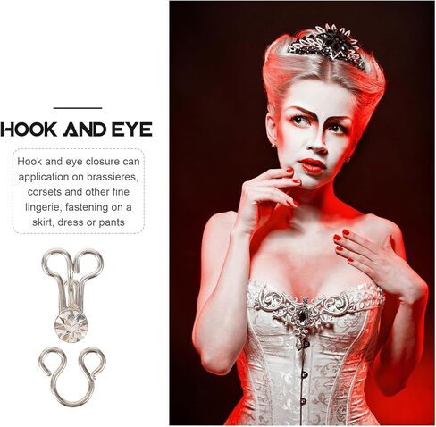VILLCASE 20 Pairs Sewing Hooks and Eyes Closure for Bra and Clothing, Bra Hooks Replacement Metal Rhinestone Hook and Eye Fasteners for Bra Clothing Trousers Skirt DIY Craft in Kuwait