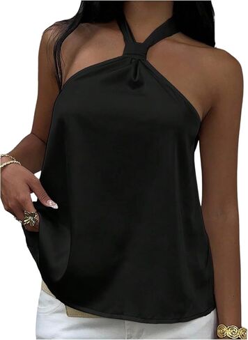 SOLY HUX Women's Summer Halter Tops Silk Satin Tie Backless Sleeveless Going Out Top in Saudi Arabia