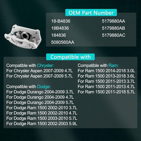 AULINK 18B4836 مجموعة فرجار الفرامل الخلفية اليمنى مع دعامة لكرايسلر أسبن 2007-2009، دودج دورانجو 2004-2009، دودج رام 1500 2002-2010، رام 1500 2011-2018 3.7L 4.7L 5.7L جانب الركاب in Kuwait