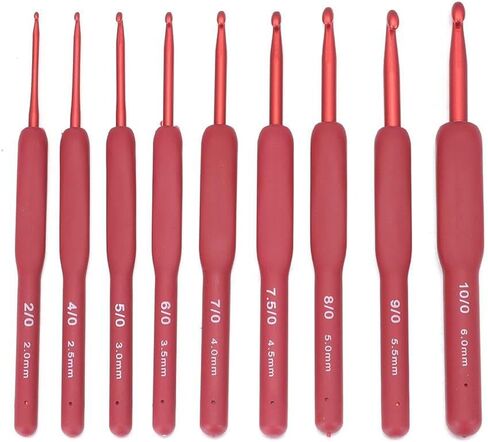 Crochet Hooks Red Weave Yarn Ergonomic Handle Non-Slip Soft Grip Craft Tools 1 Set/9 pcs(1) in Kuwait