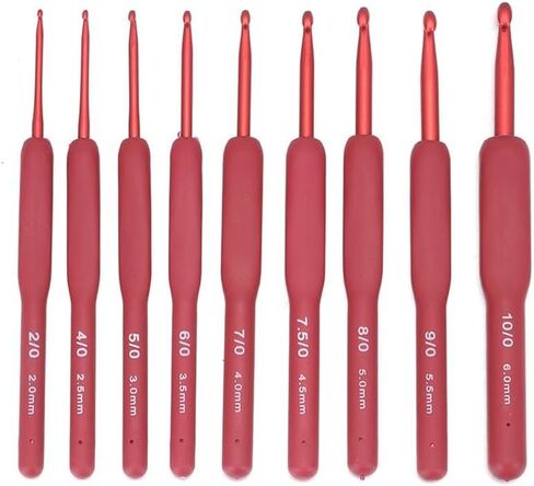 Crochet Hooks Red Weave Yarn Ergonomic Handle Non-Slip Soft Grip Craft Tools 1 Set/9 pcs(1) in Kuwait