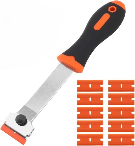 Razor Blade Scraper, Long Handled Scraper with 10 Extra Replacement Blades, Cleaning Scraper for Removing Stickers, Paint, Caulk, Label, Grease from Window, Car Glass, Windshield, Stove in Kuwait
