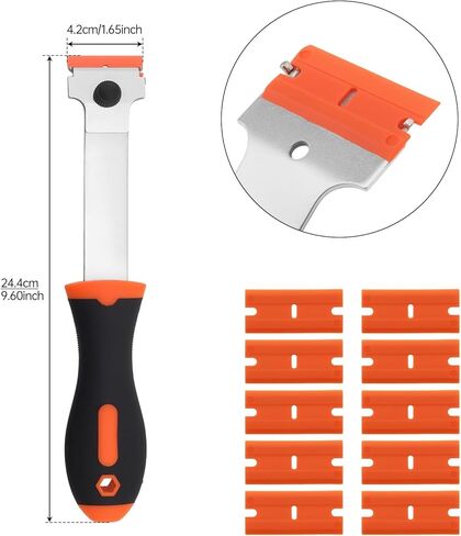 Razor Blade Scraper, Long Handled Scraper with 10 Extra Replacement Blades, Cleaning Scraper for Removing Stickers, Paint, Caulk, Label, Grease from Window, Car Glass, Windshield, Stove in Kuwait