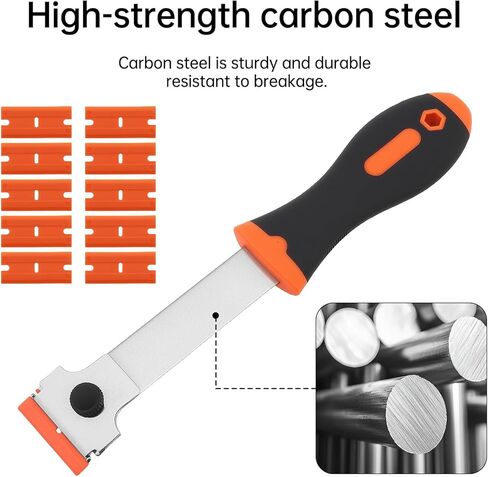 Razor Blade Scraper, Long Handled Scraper with 10 Extra Replacement Blades, Cleaning Scraper for Removing Stickers, Paint, Caulk, Label, Grease from Window, Car Glass, Windshield, Stove in Kuwait