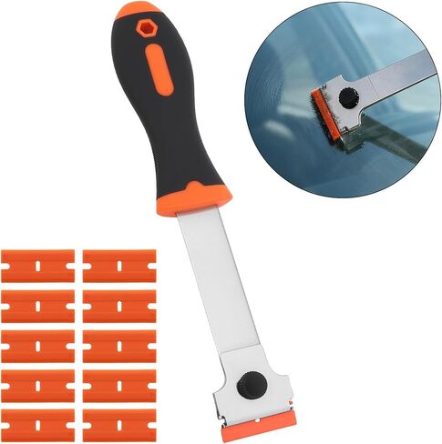 Razor Blade Scraper, Long Handled Scraper with 10 Extra Replacement Blades, Cleaning Scraper for Removing Stickers, Paint, Caulk, Label, Grease from Window, Car Glass, Windshield, Stove in Kuwait