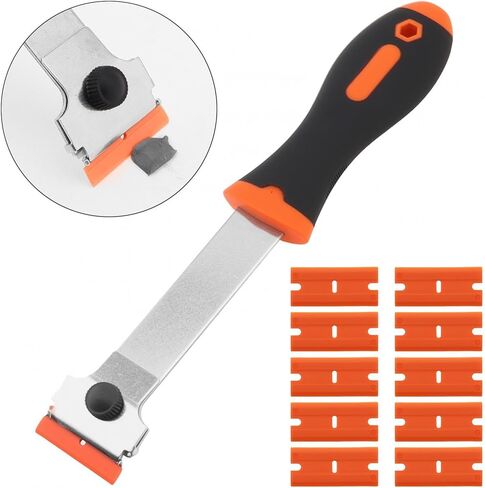 Razor Blade Scraper, Long Handled Scraper with 10 Extra Replacement Blades, Cleaning Scraper for Removing Stickers, Paint, Caulk, Label, Grease from Window, Car Glass, Windshield, Stove in Kuwait