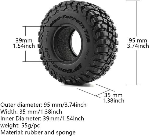 4Pcs 1.55inch 95mm Wheel Tires tyre for 1/10 Traxxas Axial Redcat RC4WD Tamiya Rc Crawler Car Part in Saudi Arabia