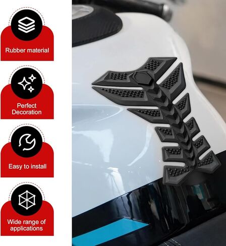 Motorcycle Tank Pad, Fishbone 3D Motorcycle Tank Protector, Waterproof Scratch-resistant Gas Decals, Universal Modifications Accessories (Black) in Saudi Arabia