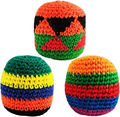 3Pcs Hand-Made Hacky Ball, 2" Footbag Sack, Foot Bag Crochet Hacky Ball for Adults, Kick Ball Juggling Balls,Juggling Balls for Beginners, Multicolored Geometric Pattern in Saudi Arabia
