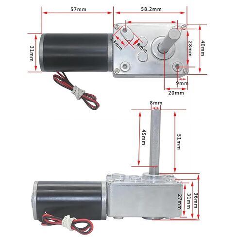 5840-31ZY L51mm 12/24V DC Motor worm Gear Motor ذاتي القفل العالي عزم الدوران بحد أقصى 70 كجم محرك لآلة الستارة لوحة المعدات المنزلية (محرك 100 دورة في الدقيقة 12 فولت وقوس) in Kuwait