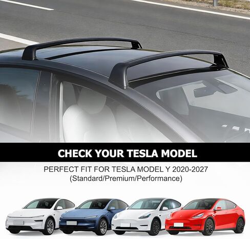 رف سقف Frani لطراز Tesla Y 2020-2027 - قضبان متقاطعة من الألومنيوم الديناميكي الهوائي قابلة للقفل، تركيب سهل بدون ثقب، متضمن أقفال مضادة للسرقة in Kuwait