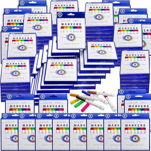 Color Swell Washable Markers Bulk Pack, 8 Vibrant Colors, Broad Line, Non-Toxic, 40 Sets (320 Total Markers), Ages 3+ in Kuwait