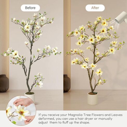 5FT Faux Magnolia Plants Artificial Flower Trees Fake Plants For Yard Patio Home Office Arrangement Decor Indoor Outdoor Artificial Magnolia Tree Inc. 120 Realisc Flowers Vivid Leaves Mosses White Pot in Saudi Arabia