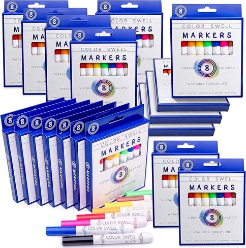 Color Swell Washable Markers Bulk Pack, 8 Vibrant Colors, Broad Line, Non-Toxic, 40 Sets (320 Total Markers), Ages 3+ in Kuwait