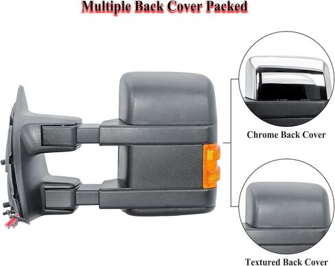 Replacement Driver Left Side Door Towing Mirror Power and Heated Glass with Chrome and Black Cap Amber Turn Signal Light Manual Fold and Telescope for 99-16 Ford F-250 350 450 550 in Kuwait