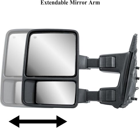 Replacement Driver Left Side Door Towing Mirror Power and Heated Glass with Chrome and Black Cap Amber Turn Signal Light Manual Fold and Telescope for 99-16 Ford F-250 350 450 550 in Kuwait