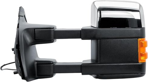 Replacement Driver Left Side Door Towing Mirror Power and Heated Glass with Chrome and Black Cap Amber Turn Signal Light Manual Fold and Telescope for 99-16 Ford F-250 350 450 550 in Kuwait