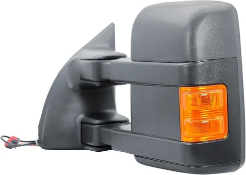 Replacement Driver Left Side Door Towing Mirror Power and Heated Glass with Chrome and Black Cap Amber Turn Signal Light Manual Fold and Telescope for 99-16 Ford F-250 350 450 550 in Kuwait