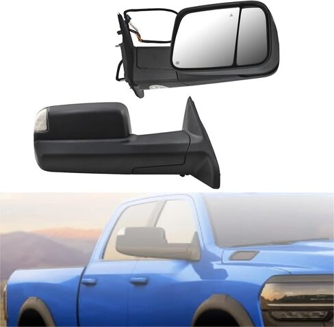 Passenger Side Tow Mirror Fits for Ram 2500 3500 2019-2022 for Ram 4500 5500 2019-2020 W/Blind Spot Support Power Glass Adjust/Heated with Turn Signal & Puddle & Driving Light Manual Folding in Kuwait