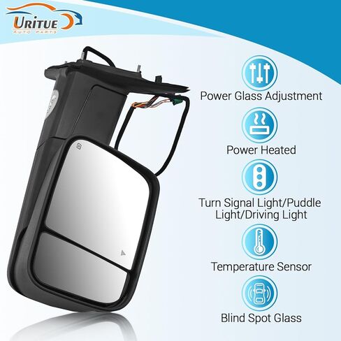 Passenger Side Tow Mirror Fits for Ram 2500 3500 2019-2022 for Ram 4500 5500 2019-2020 W/Blind Spot Support Power Glass Adjust/Heated with Turn Signal & Puddle & Driving Light Manual Folding in Kuwait