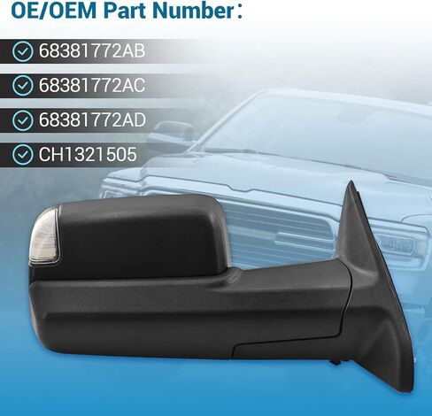 Passenger Side Tow Mirror Fits for Ram 2500 3500 2019-2022 for Ram 4500 5500 2019-2020 W/Blind Spot Support Power Glass Adjust/Heated with Turn Signal & Puddle & Driving Light Manual Folding in Kuwait