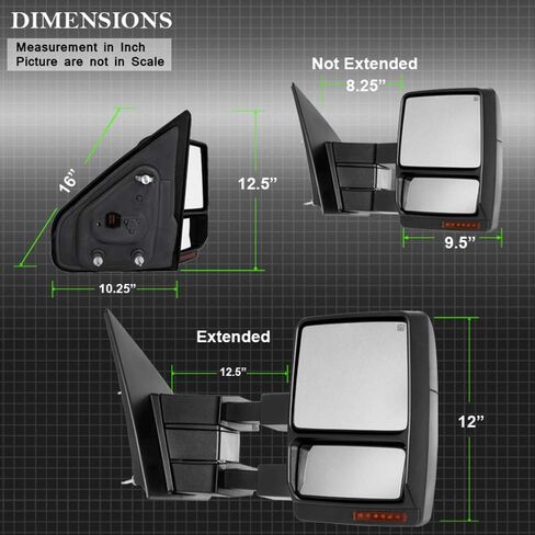 ACANII - قوة تصغير + حرارة + إشارة LED + مرآة جانبية لقطر البركة للسائق + الركاب 2004-2014 Ford F150 04-14 in Kuwait