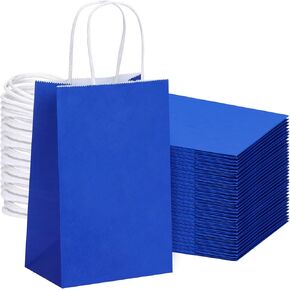 OUTUXED 25pcs 5.25x3.2x8in Blue Paper Bags, Small Blue Gift Bags with Handles Bulk for Shopping, Wedding, Merchandise, Birthday, Business in Saudi Arabia