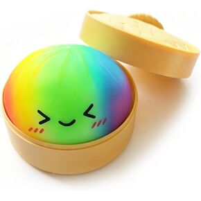 Rainbow Dumpling Toy with Steamer Case, Funny Squeeze Dough Stress Ball, Realistic Steamed Bun Squeezing Toy for Fidget Sensory Anxiety Relief Calming Travel Accessory Gift in Saudi Arabia